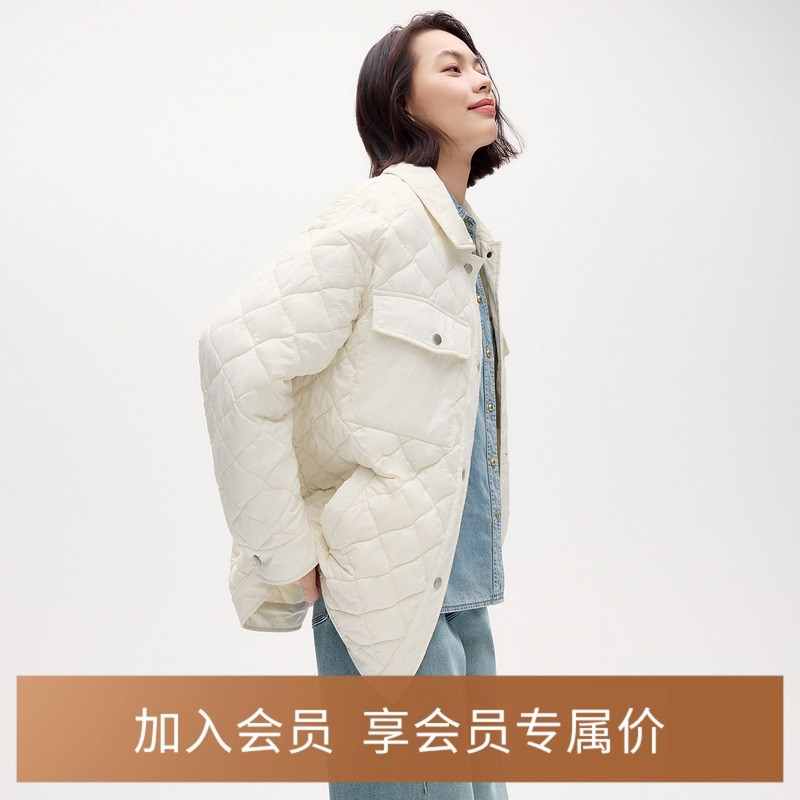 伊芙丽全羊绒内胆轻奢小香风设计感衬衫棉服女外套2024秋季新款