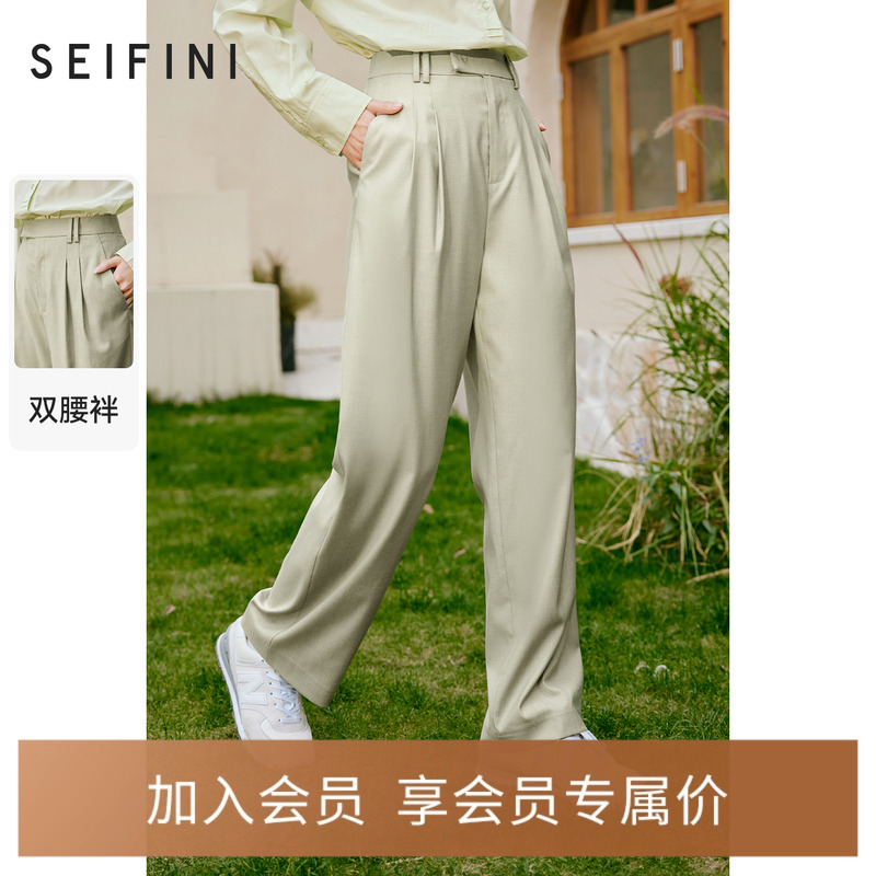 诗凡黎西装裤2024年春新款女经典时尚百搭宽松直筒高腰显瘦休闲裤