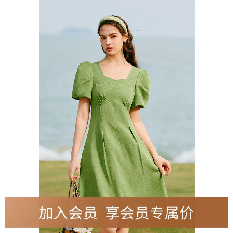 诗凡黎法式茶歇裙2024年夏季款女优雅高级设计感度假风质感裙子女