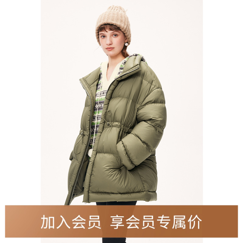 诗凡黎90鸭绒立领中长羽绒服2023冬新款流行慵懒风小众宽松外套女