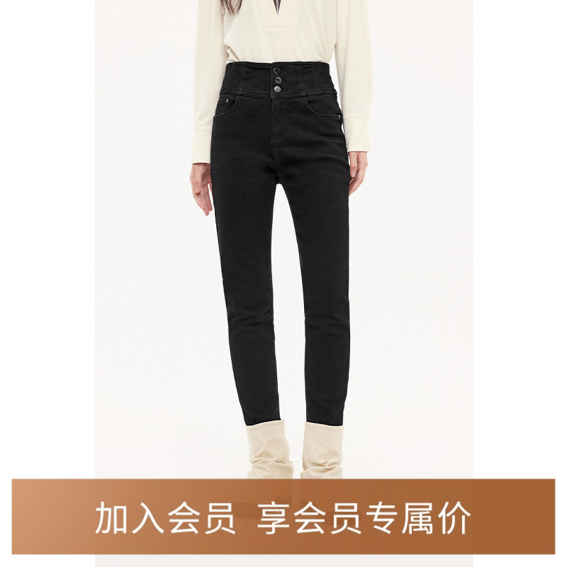 【商场同款】诗凡黎高腰黑色直筒牛仔长裤2023冬新款女3EA452261