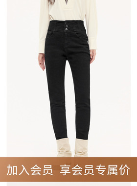 【商场同款】诗凡黎高腰黑色直筒牛仔长裤2023冬新款女3EA452261