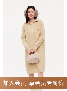【商场同款】诗凡黎拉链翻领针织连衣裙2023冬新款裙子3EA593212