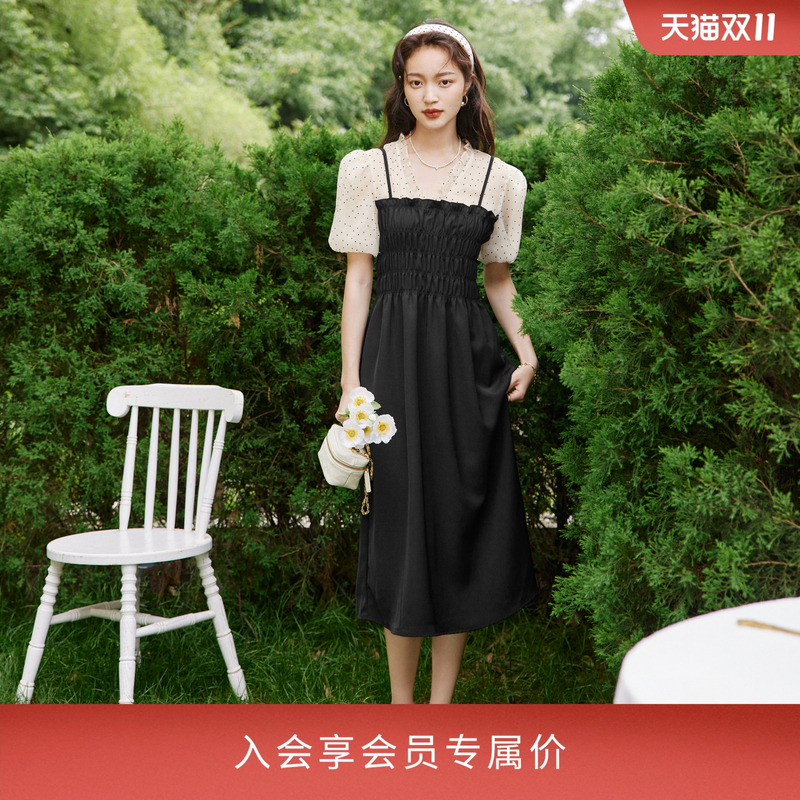 伊芙丽优雅浪漫气质拼接连衣裙