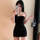 黑色抹胸包臀连衣裙短裙约会冷艳御姐性感凸显身材生日party小礼