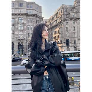 YooGirls◆高级感黑色廓形皮衣外套皮夹克女秋冬机车服夹棉加厚男
