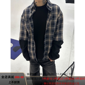 BRG 2023AW 重磅拼接廓形超宽松假两件格子衬衫长袖