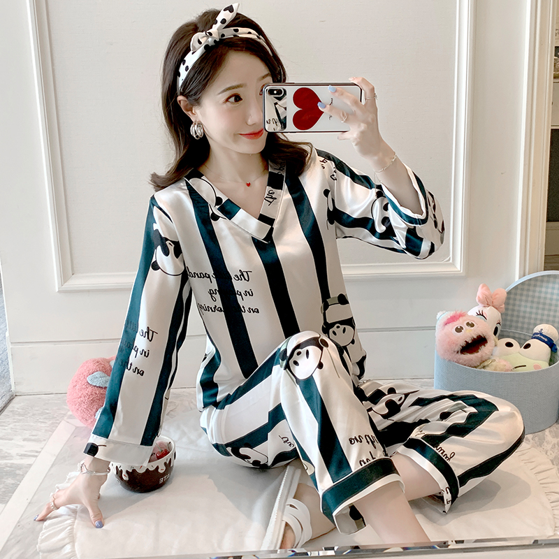 春秋季冰丝薄款长袖家居服套装