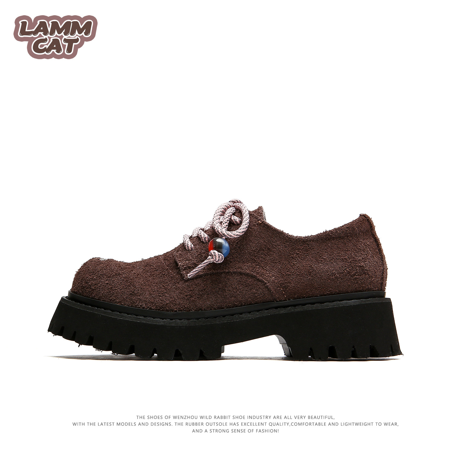 LAMMCAT丨新款厚底增高英伦风棕色小皮鞋女真皮大头德比鞋学院风