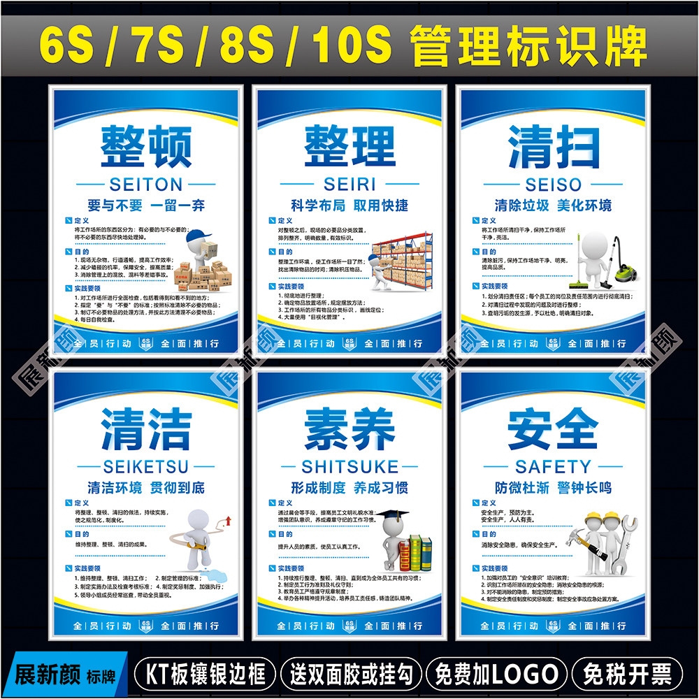 6S管理标识牌 车间7S标语挂图仓库8S宣传海报公司10S企业文