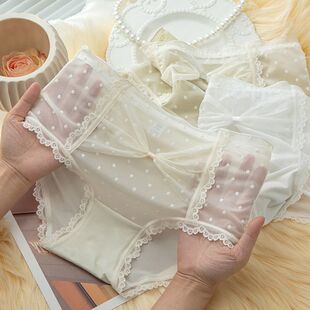 高档冰丝内裤 纯欲风性感蕾 甜美蝴蝶结少女牛奶丝夏季 薄款