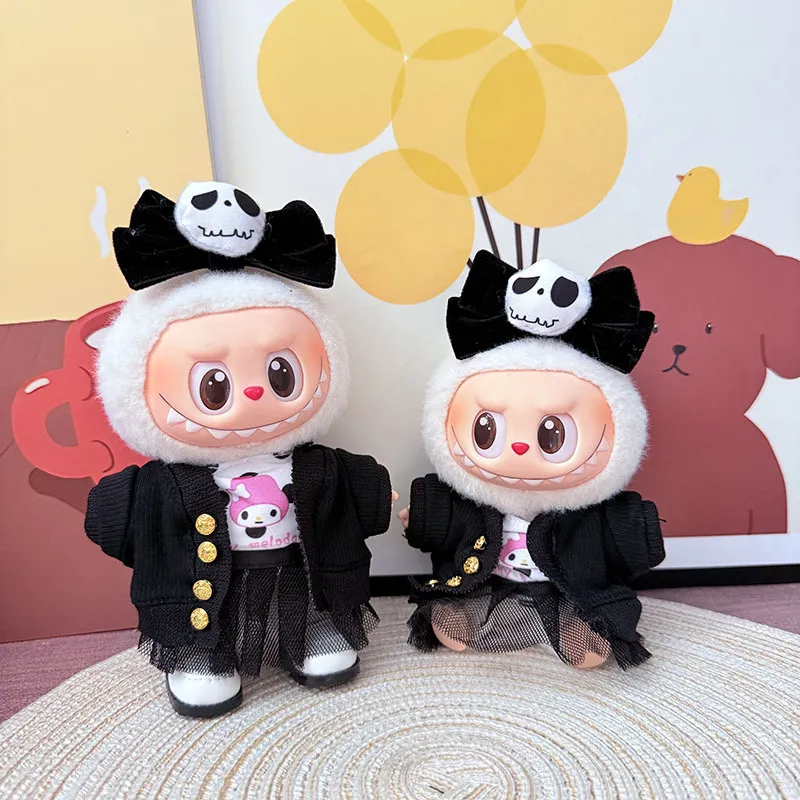 一二三代拉布布着替衣服17cm盲盒labubu娃衣骷髅美乐蒂套装可爱萌