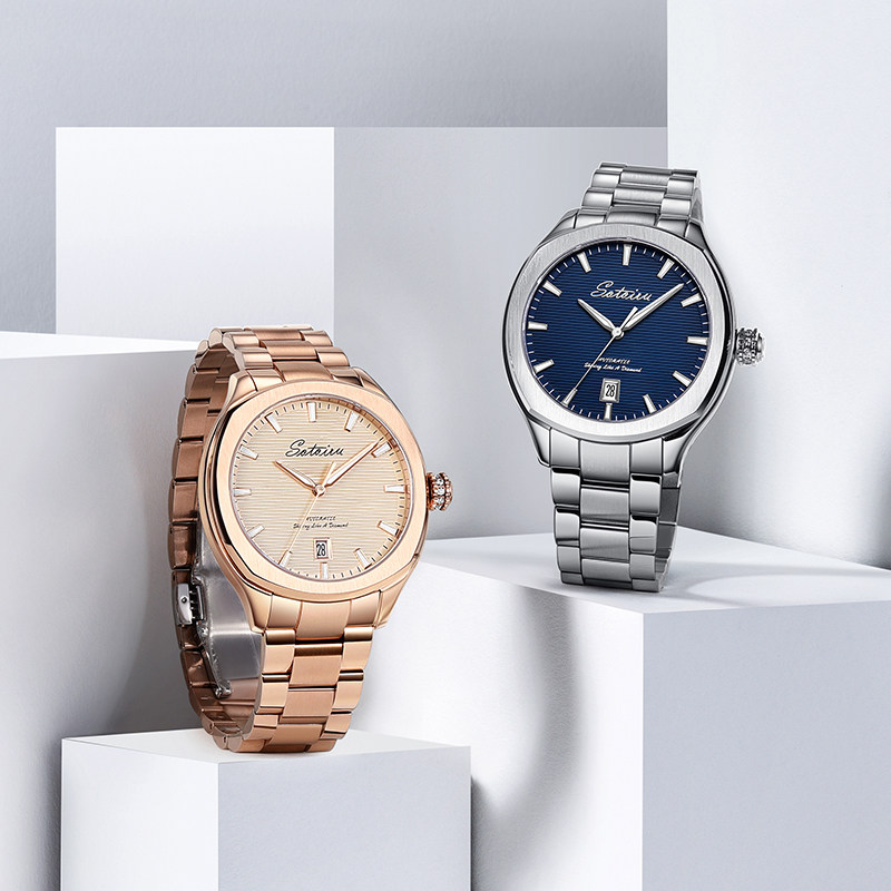 【天王X欧图联名款】时尚个性简约金色钢带机械男女中性腕表 新品