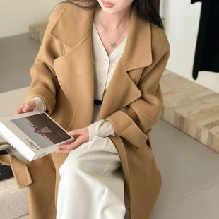 【西西里】全澳毛版安娜同款慵懒大衣~双面羊毛呢外套女中长款冬