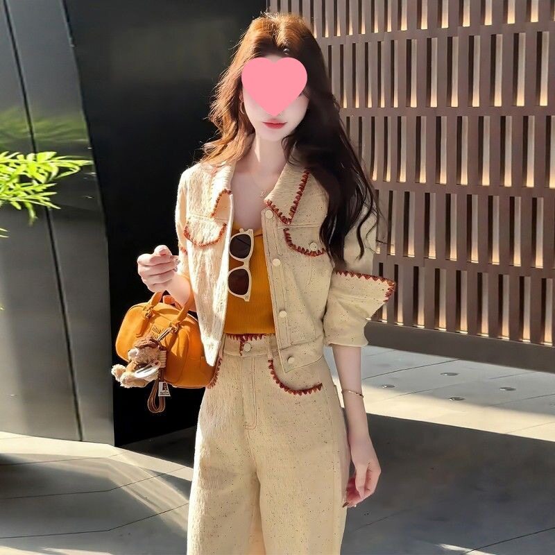 K1E小香风套装女秋冬气质一整套ootd穿搭韩系时尚外套阔腿裤两件