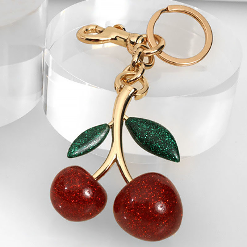 红色樱桃绿叶树脂女包包挂件2026新款金属钥匙圈扣配饰汽车内挂饰