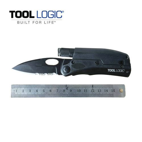 美国逻辑TOOL LOGIC 多功能户外手电求生救援工具刀带手电口哨