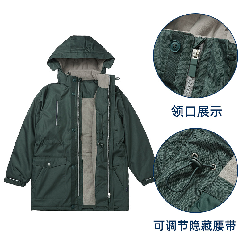 秋冬装小学生校服冲锋衣外套女童男童中大童防风防雨保暖棉袄墨绿