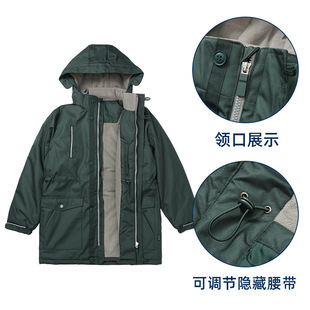 秋冬装小学生校服冲锋衣外套女童男童中大童防风防雨保暖棉袄墨绿