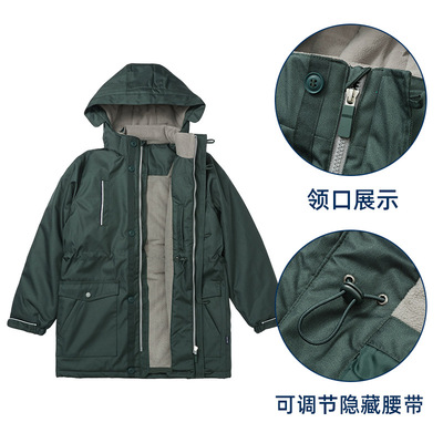 秋冬装小学生校服冲锋衣外套女童男童中大童防风防雨保暖棉袄墨绿