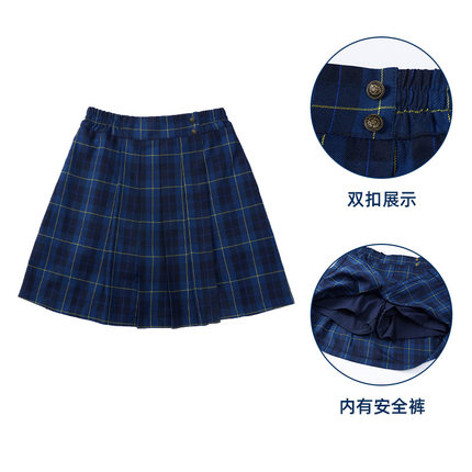 小学初中校服裙女童款两扣蓝格裙防走光百褶裙2026新款中大童短裙