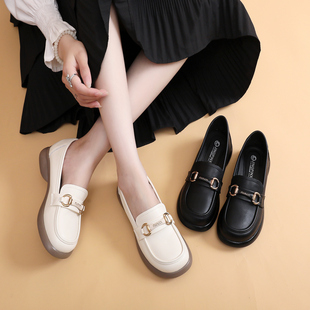 【朵苮品牌】百搭舒适软皮时尚休闲英伦风女粗跟软底乐福鞋1626