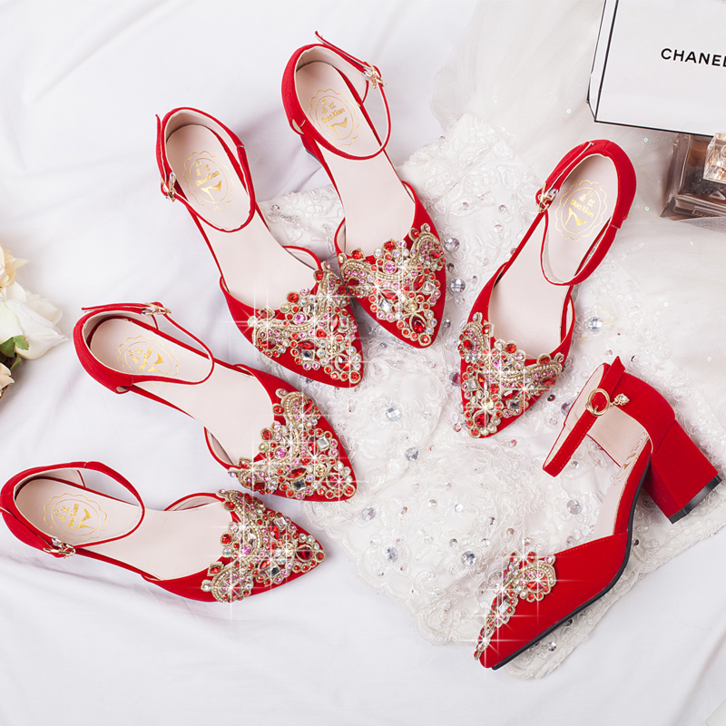 婚鞋女2019新款夏季粗跟紅色高跟鞋大碼結婚紅鞋敬酒新娘鞋伴娘鞋在類目 女鞋, 低幫鞋中 - 來自Buy2taobao.com提供專業的淘寶代購服務