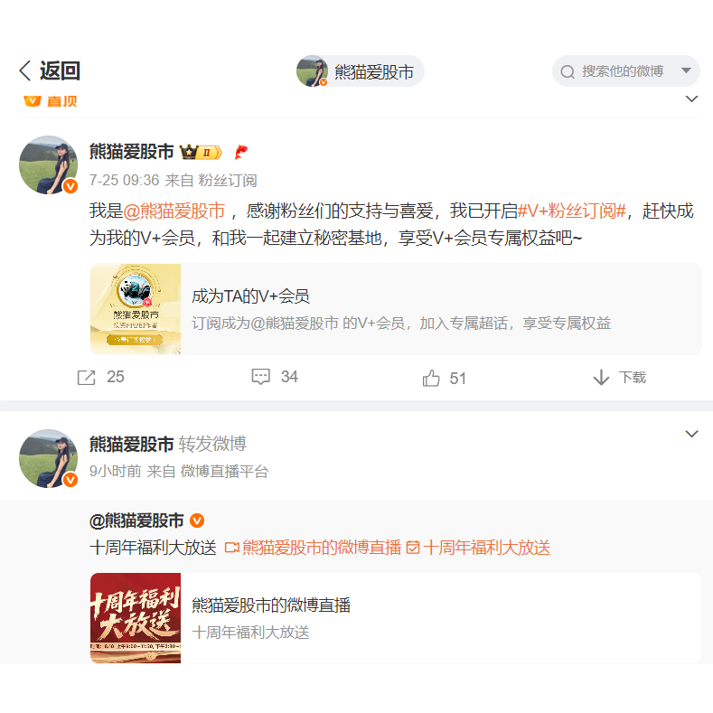 熊猫爱股市 十周年福利大放送 溪流竹海 十周年福利  张清华V+