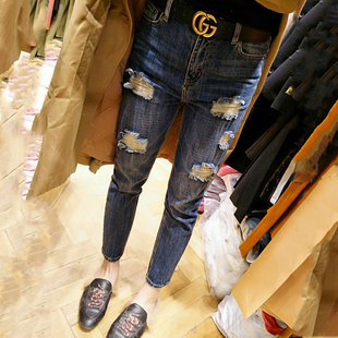 乞丐老爹裤 复古破洞牛仔裤 高腰萝卜裤 宽松显瘦2025秋季 子 女九分裤