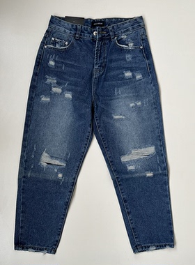 【特价清仓 微瑕疵款】宽松破洞牛仔裤女九分裤哈伦裤无弹垮裤