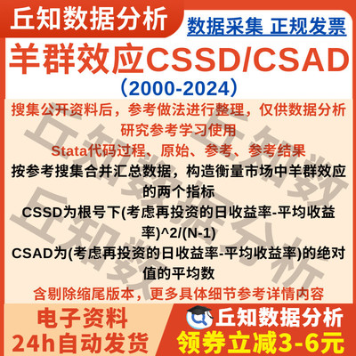 市场羊群效应CSSD/CSAD2024-2000数据Stata代码过程 参考结果数据