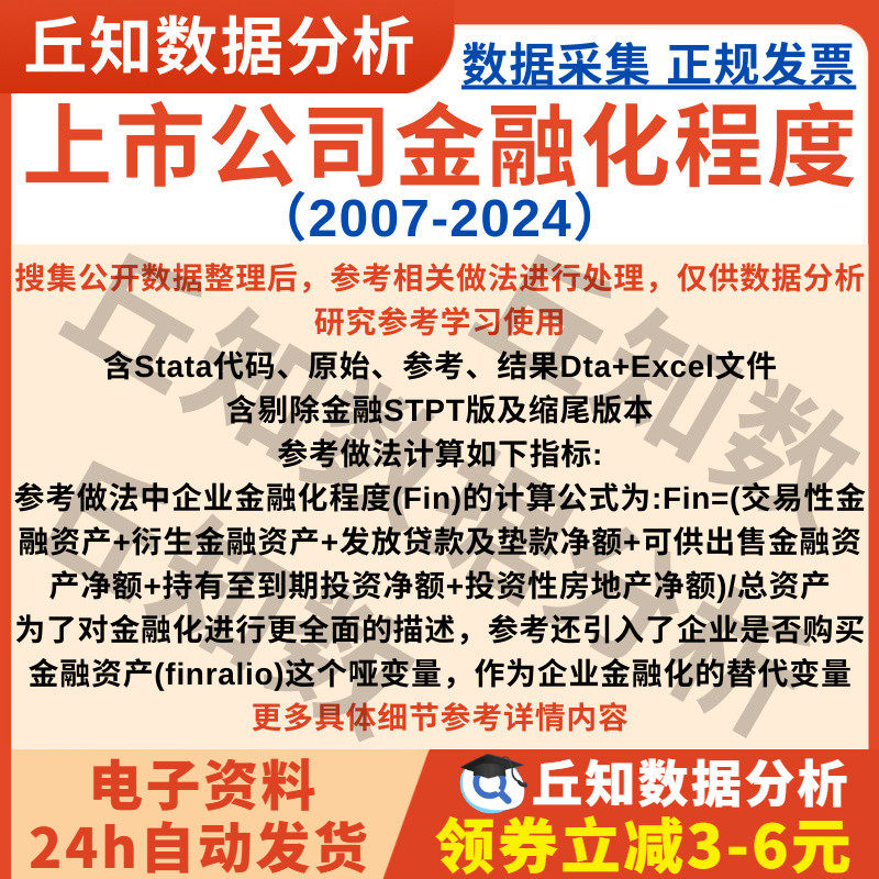 上市公司金融化程度2024-2007年数据含stata代码匹配行业剔除缩尾