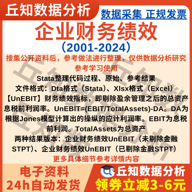 财务绩效代理变量UnEBIT2024-2001年企业Jones模型DA上市公司数据