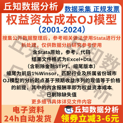 权益资本成本OJ模型2024-2001数据上市公司含stata代码Excel结果