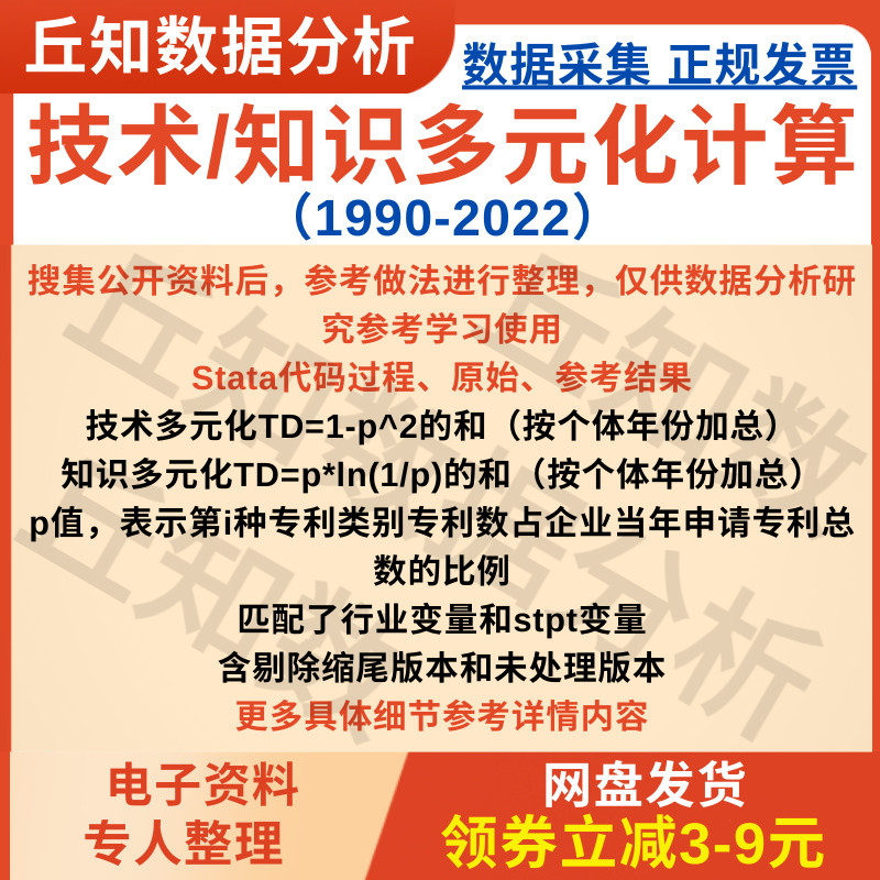 技术/知识多元化Stata计算1990-2022 代码过程、原始、参考结果等 商务/设计服务 设计素材/源文件 原图主图