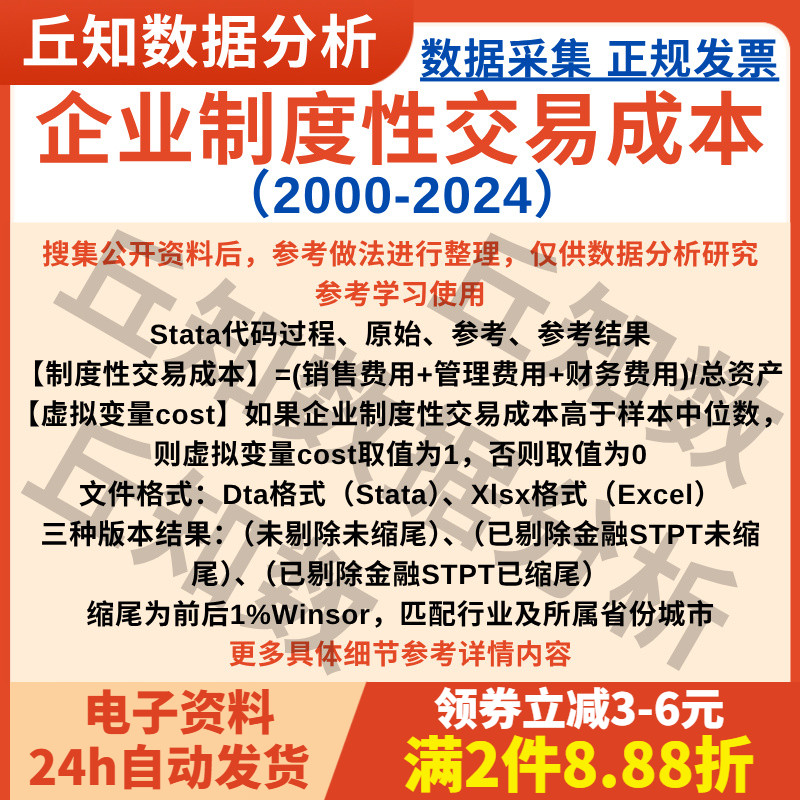 企业制度性交易成本2024-2000年数据Stata上市公司分组变量含剔除