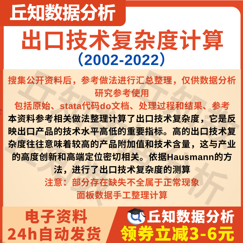 出口技术复杂度计算2022-2002stata代码do文档 Excel结果面板数据
