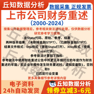 上市公司财务重述数据2024-2000虚拟01变量stata代码Excel表剔除