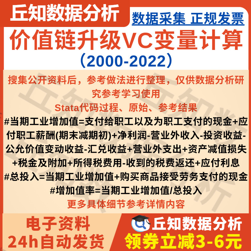 价值链升级VC变量计算2022-2000年Stata代码过程原始上市公司数据