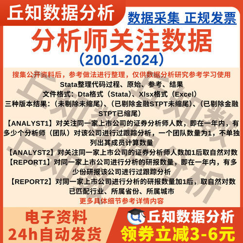 分析师关注数据2024-2001人数研报数Stata代码上市公司企业含剔除