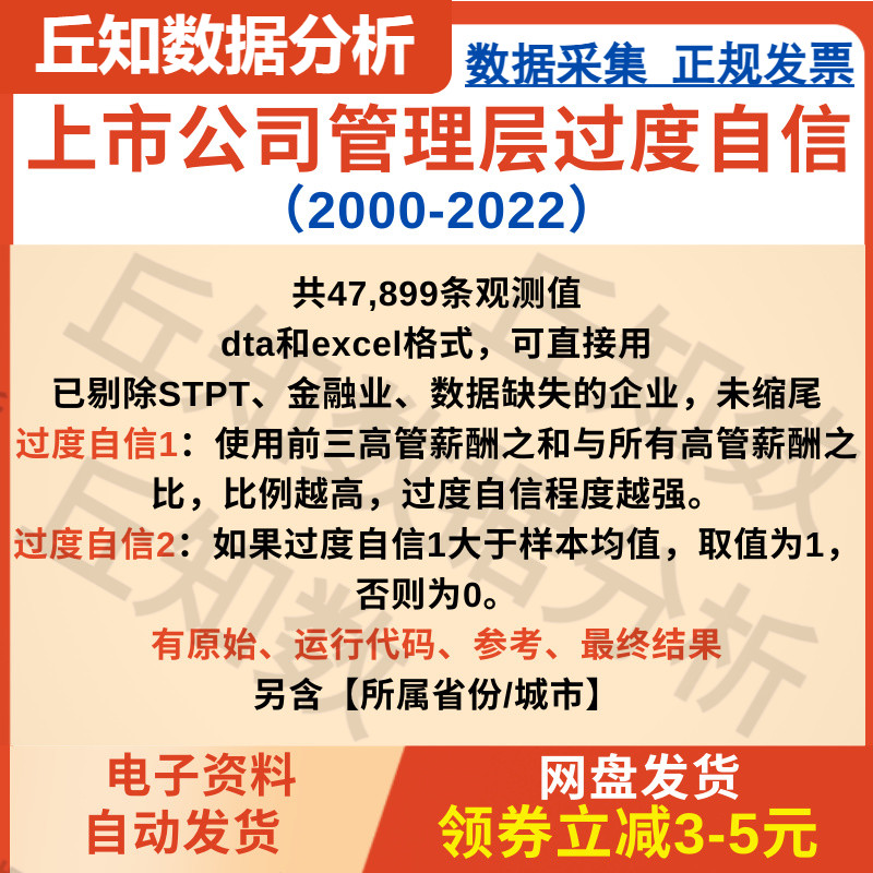 管理层过度自信2000-2022上市公司数据dta和excel格式含stata代码