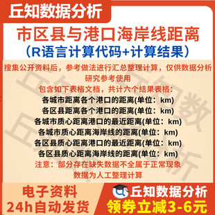 市区县与港口海岸线距离R语言代码+计算结果质心距离距离最近距离