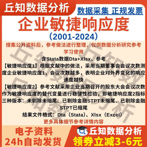 企业敏捷响应度2024-2001年上市公司数据Stata格式Excel表格