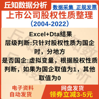 上市公司股权性质数据整理2004-2022年dta和Excel异质性分组调节