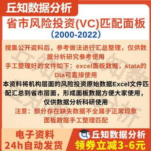 省市风险投资(VC)匹配面板2022-2000分地区匹配次数总额面板数据