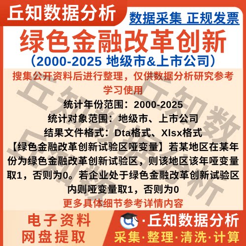 绿色金融改革创新哑变量2025-2000年数据StataExcel企业或地级市