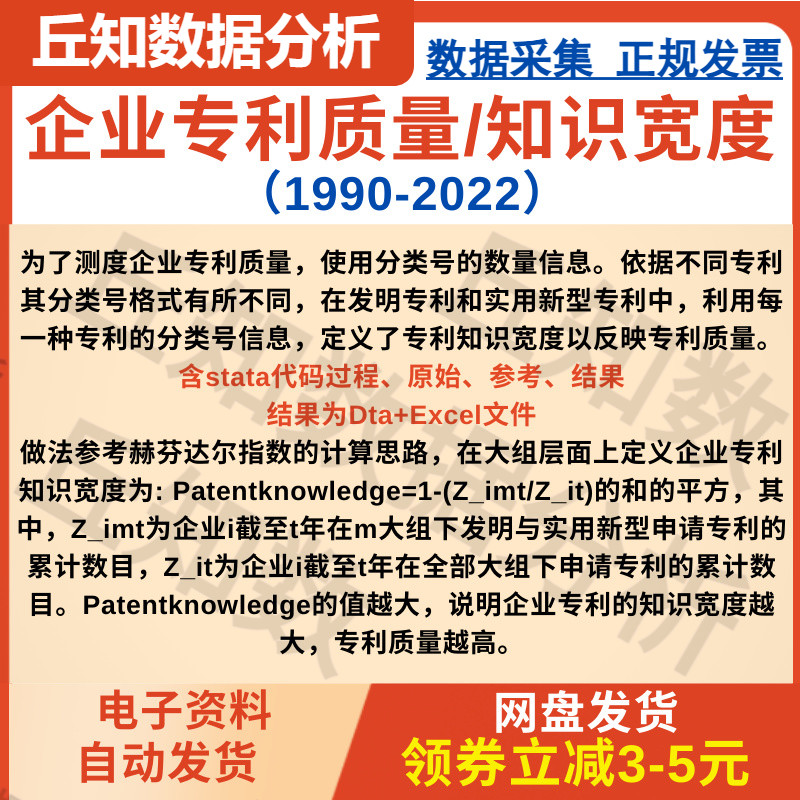 企业专利质量/知识宽度2022-1990含stata代码过程原始参考结果