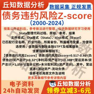 债务违约风险Zscore模型2024 已匹配行业剔除缩尾 2000含Stata代码