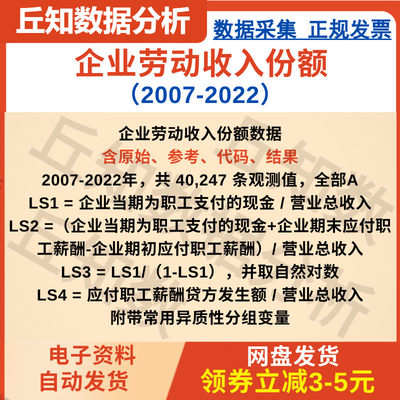 企业劳动收入份额2007-2022上市公司数据，含原始﻿参考代码结果