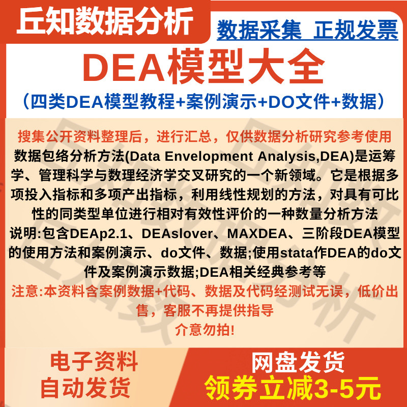 DEA模型大全 四类DEA模型教程+案例演示+DO文件+数据＋经典参考